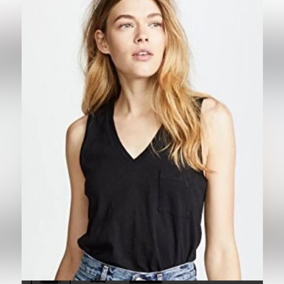 Madewell - Black Whisper Cotton V-Neck Pocket Front Tank Top - Picture 4 of 4